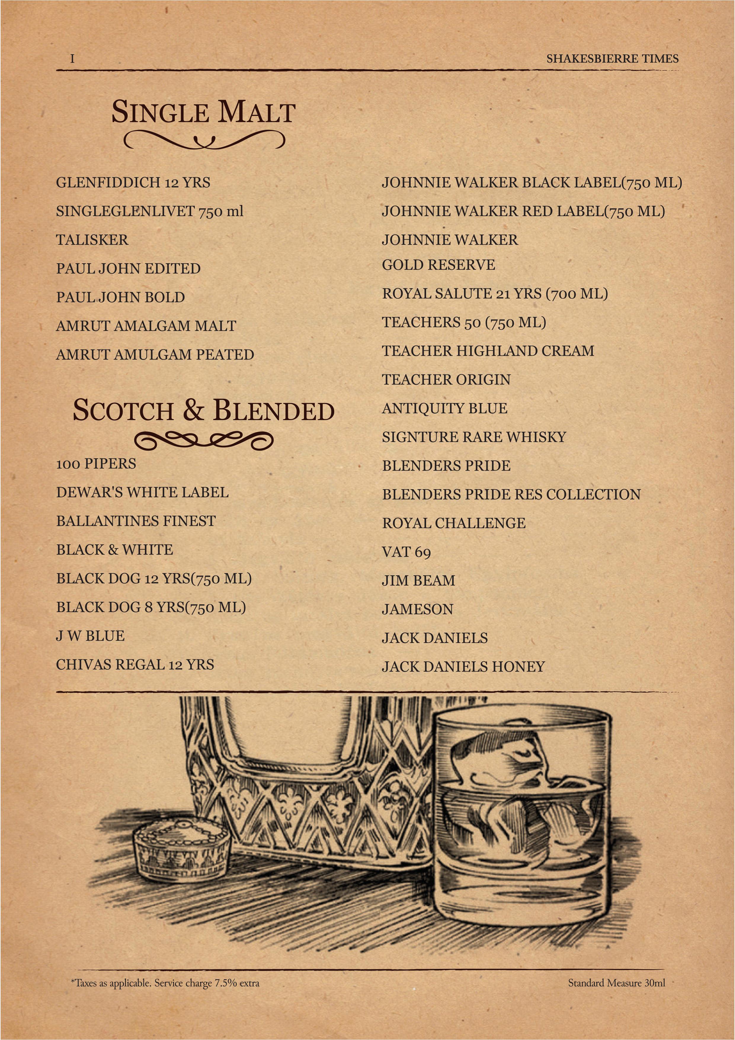 Single Malt & Scotch menu